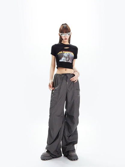 American Chest Hollow out Open Navel T-shirt