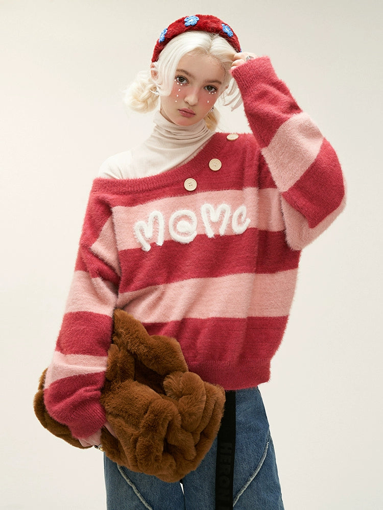 Striped fluff knitwear tops