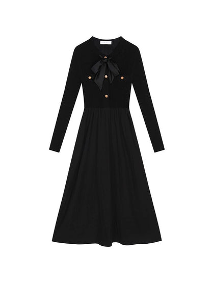 Slim Long-sleeved Knitted Splicing Dress