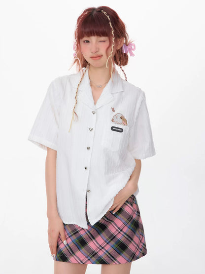 Rabbit Embroidery Premium Short Sleeve Shirt