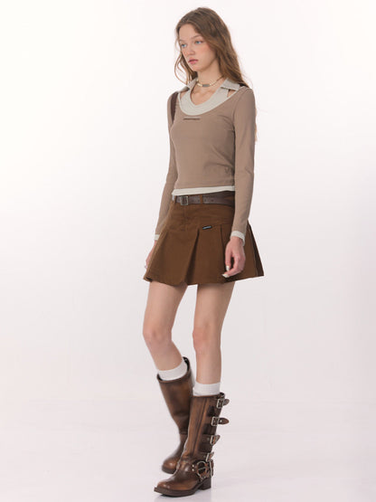 Brown pleated skirt