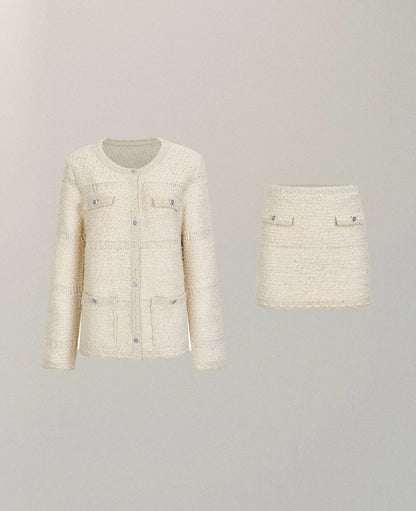 Wool Fragrance Jacket Skirt Two Piece Set