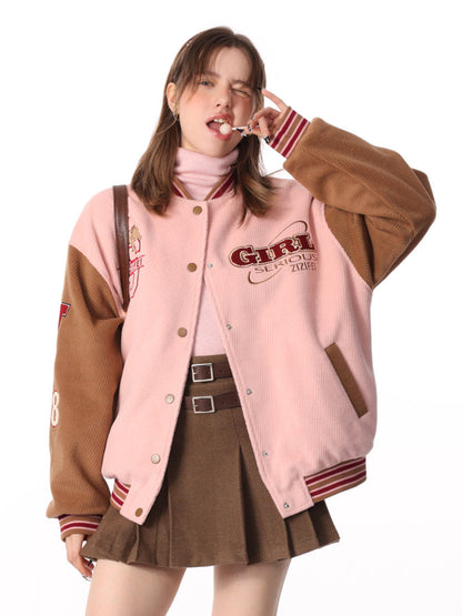 Thickened Pink Stitching Woolen Jacket