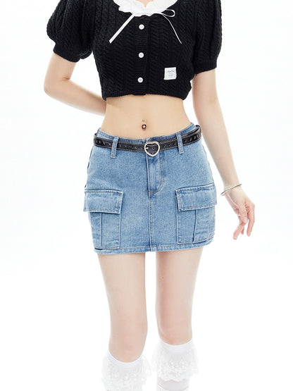 High Street Denim with Belt Short Skirt