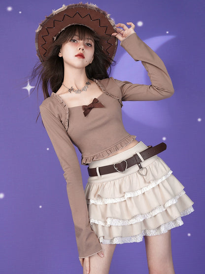 Bow Knot Slim Trumpet Sleeve Top