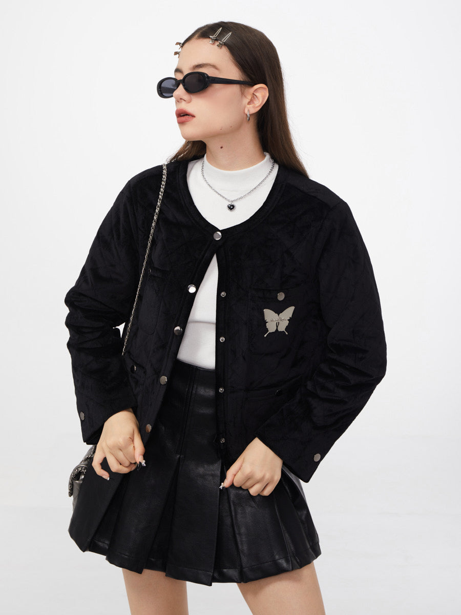 Black Short Rhombus Cotton Jacket