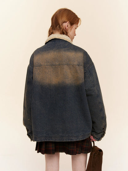 Retro loose inner lambswool thickened denim Jacket