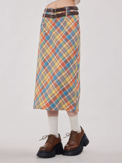 Retro Color Plaid Skirt