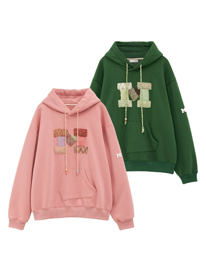 Loose woolen sweatshirt and long sleeve hooded jacket