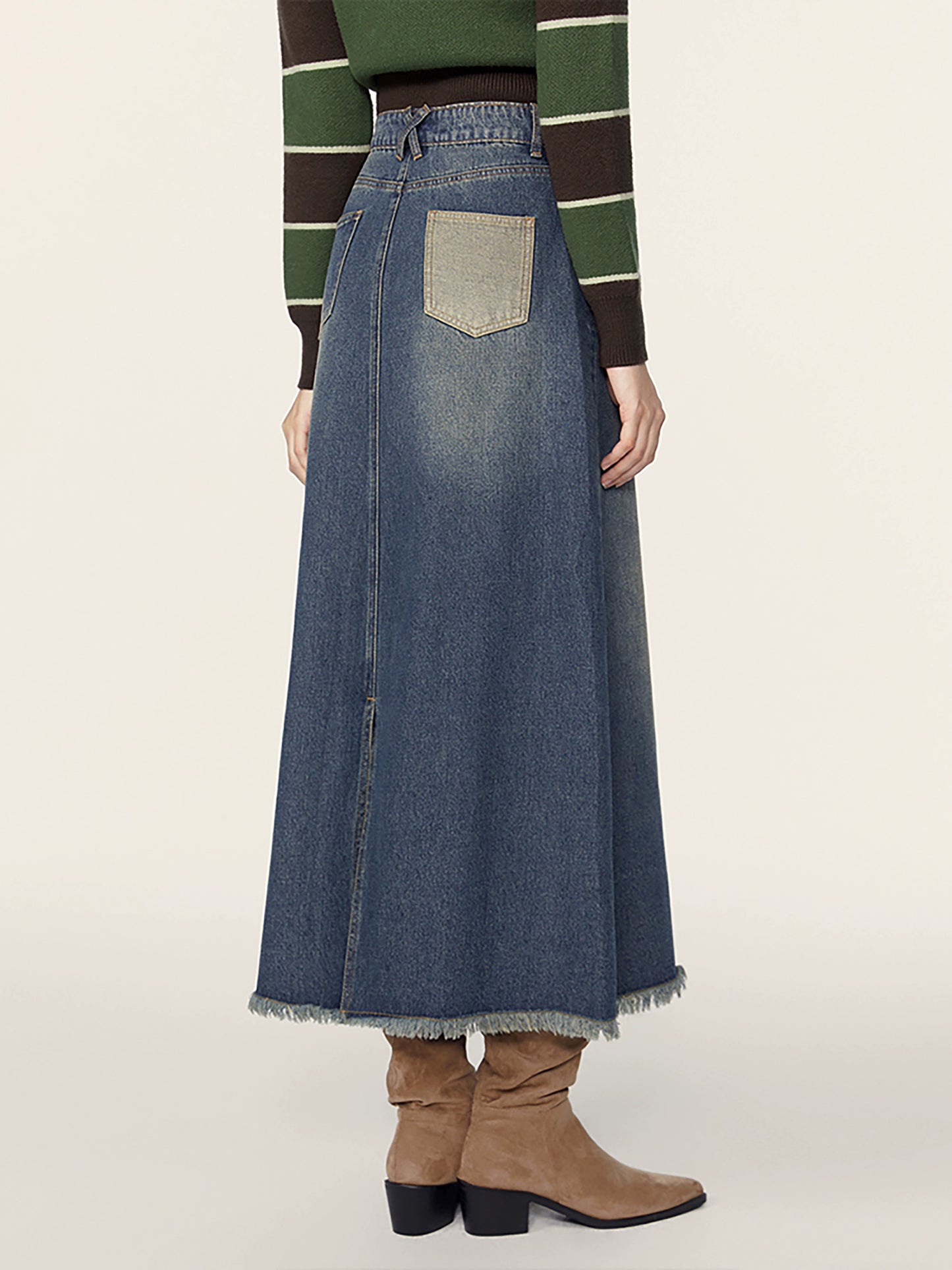 Midi Washed Denim A-Line Skirt