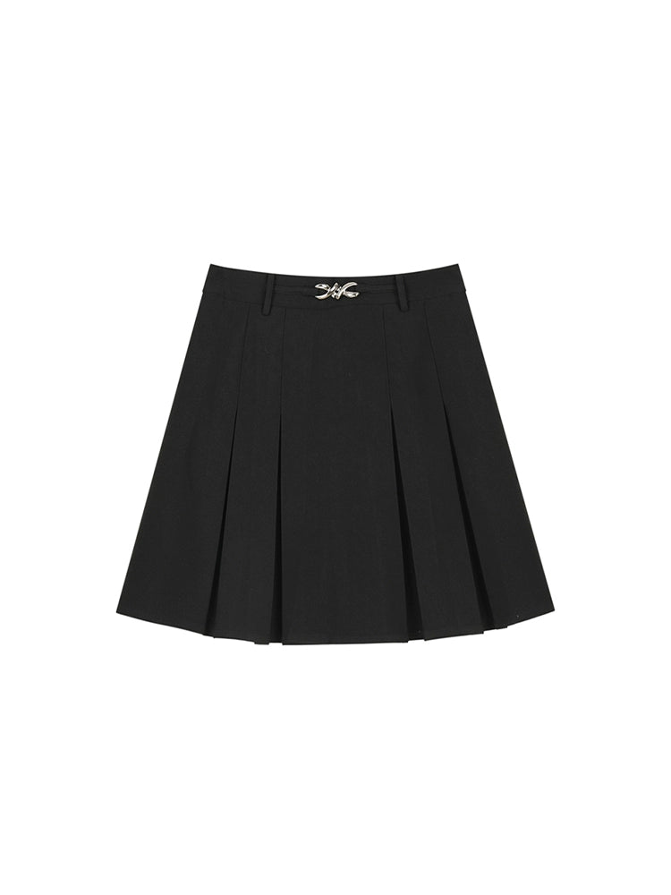 Short Black A-Line Pleated Skirt