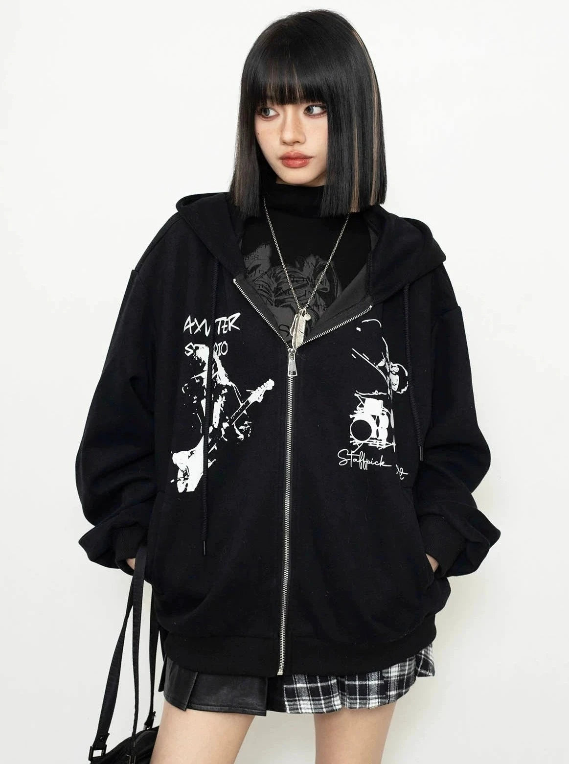 Black Hooded Sweatshirt Zipper Jacket