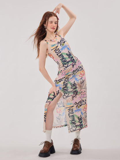 Doodle Design Long Strap Dress