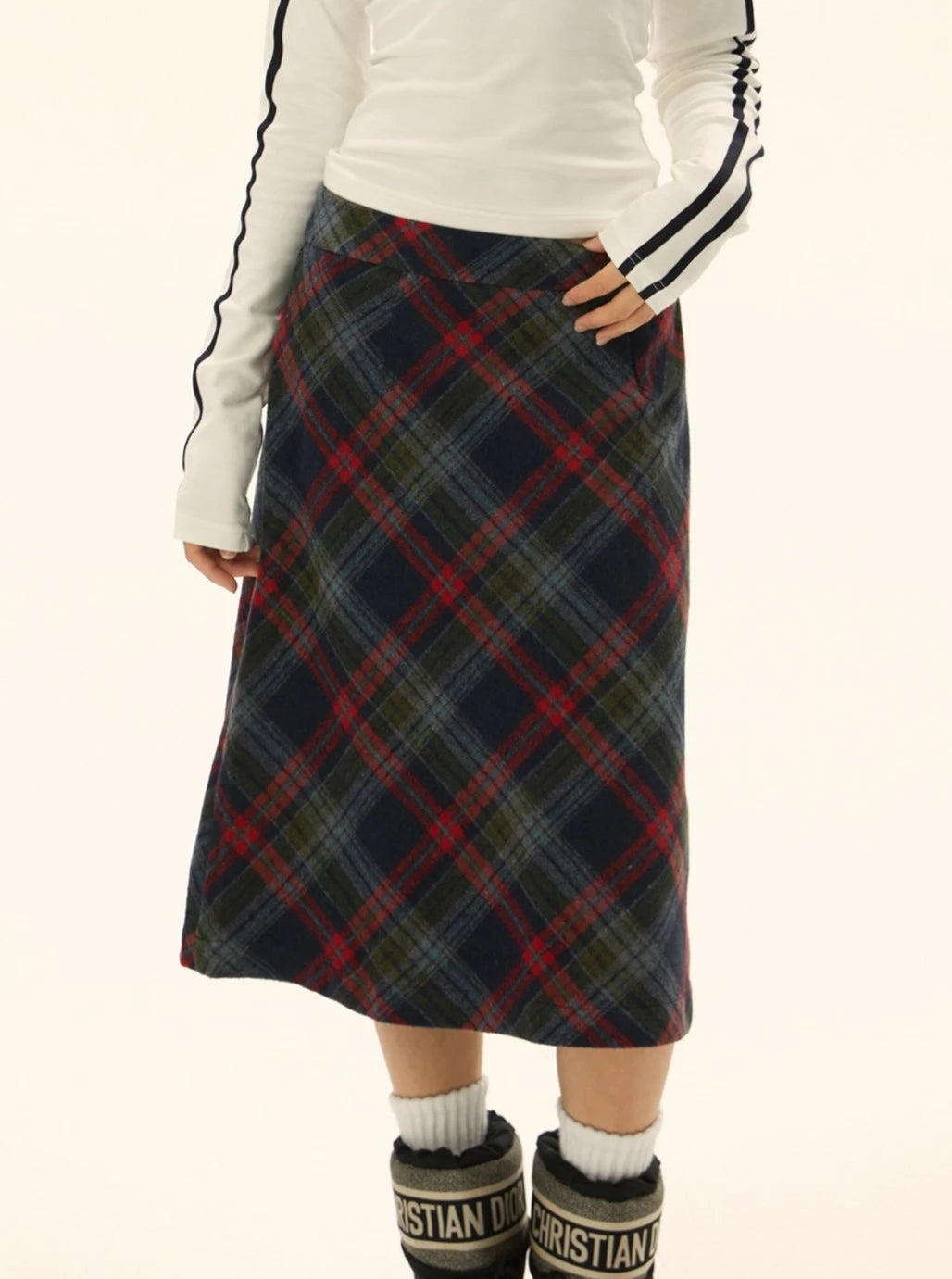 vintage woolen check short skirt
