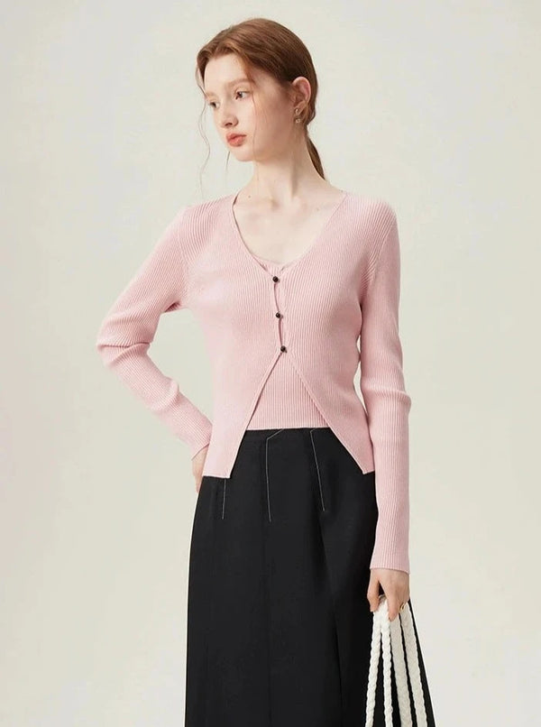 Pink Knitted Vest Cardigan Set