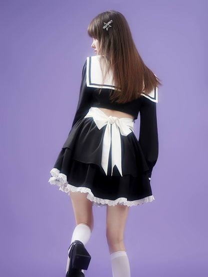 Sailor collar long-sleeved dress
