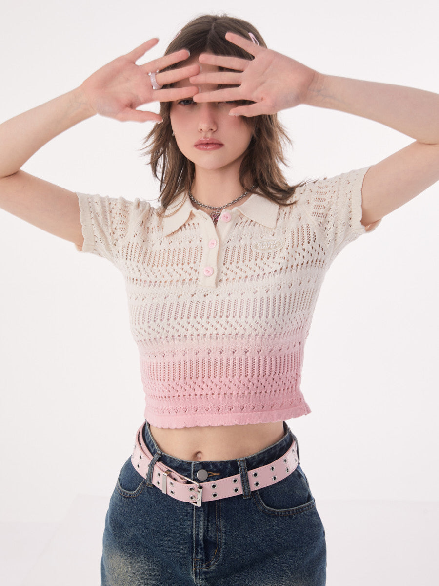 Pink Gradient Polo Color Knit