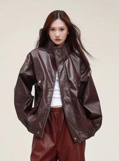 American Stand Collar Leather Jacket