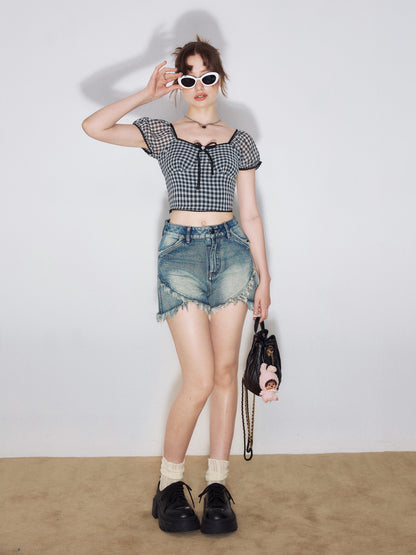 Cut Frill Denim Shorts