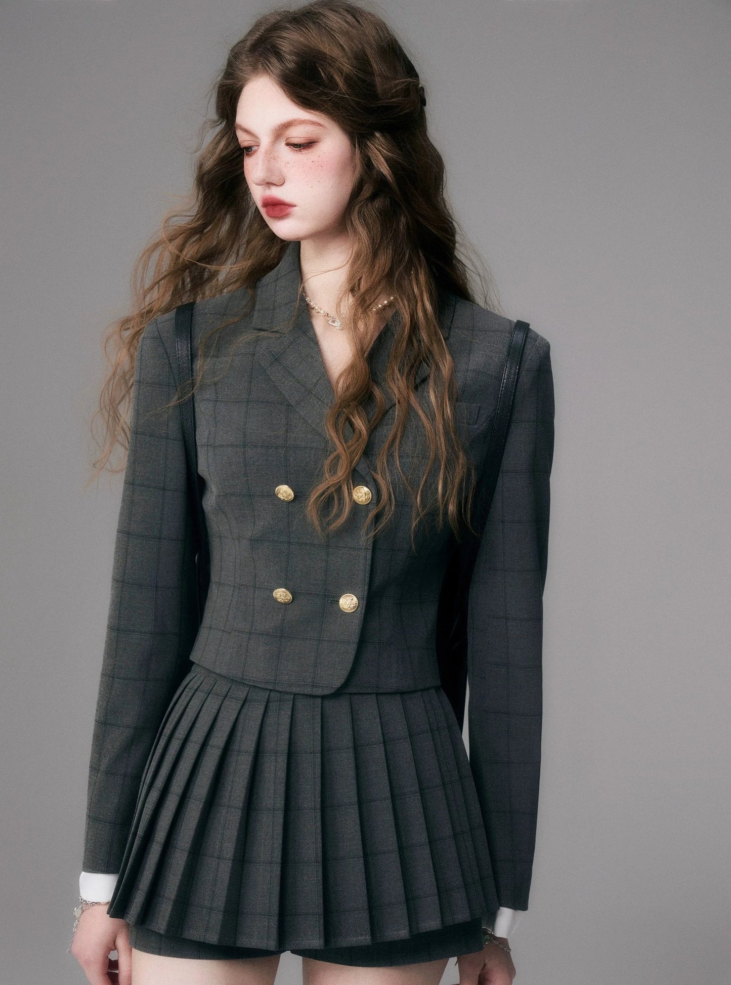 British pleated skirt two-piece jacket suit