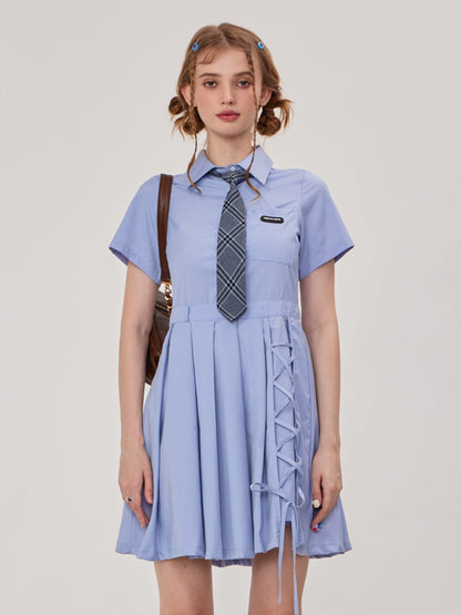 Retro Blue Polo Color Dress