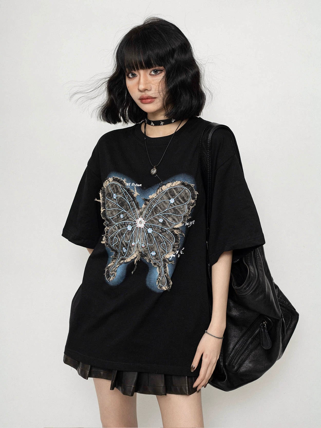 American Vintage Butterfly Embroidery Loose Top