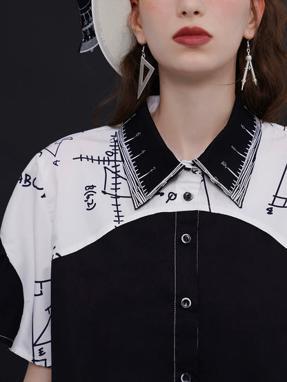 Geometric Illustration Spliced Shirt