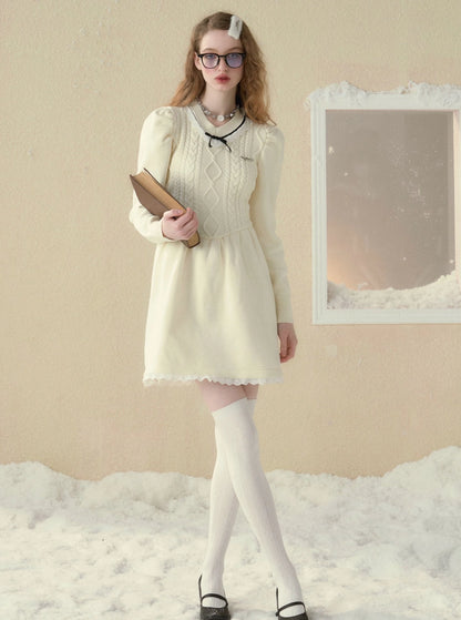 Original V-neck beige dress