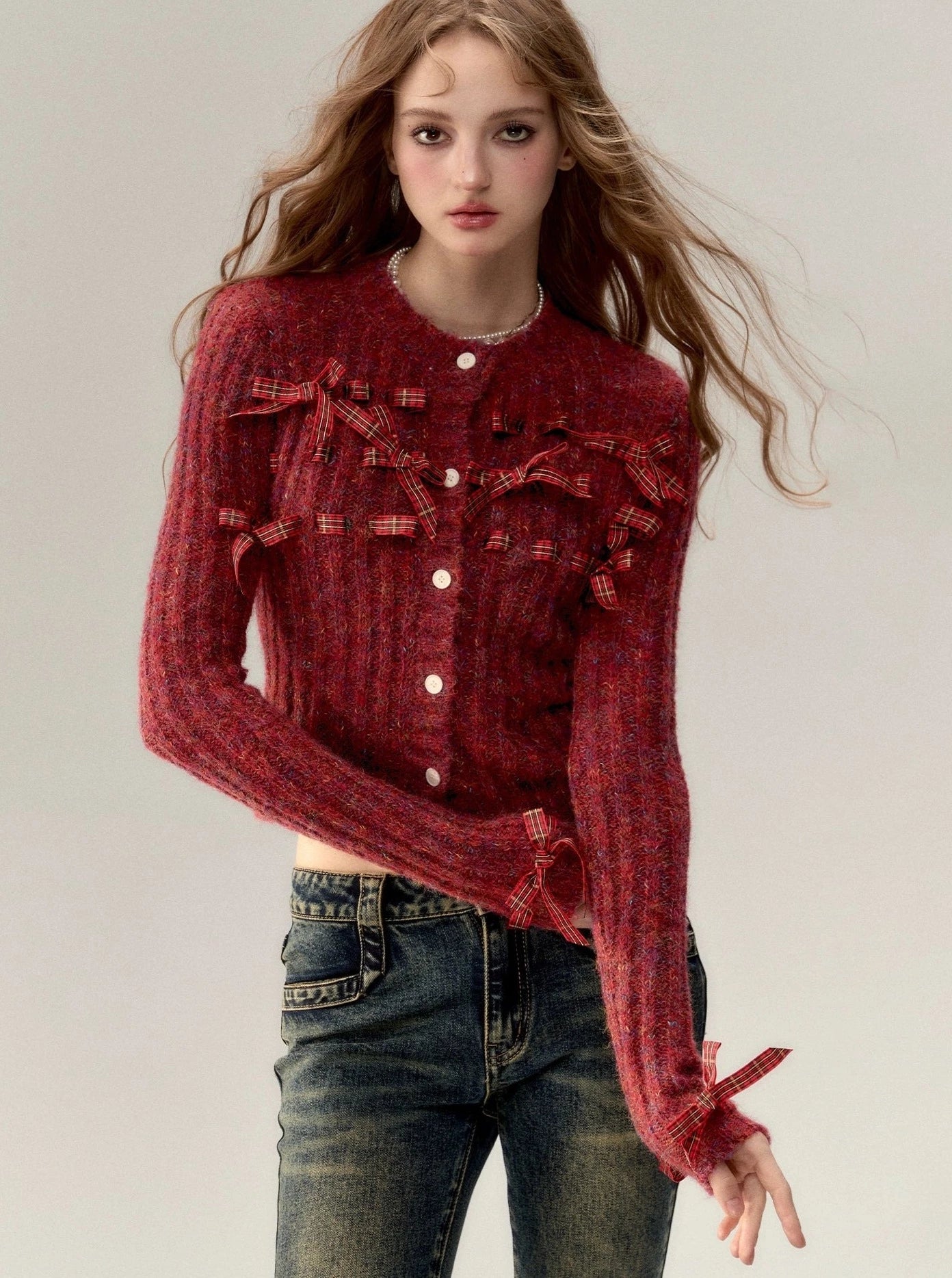 Ambience Bow Sweater Cardigan Knit Top