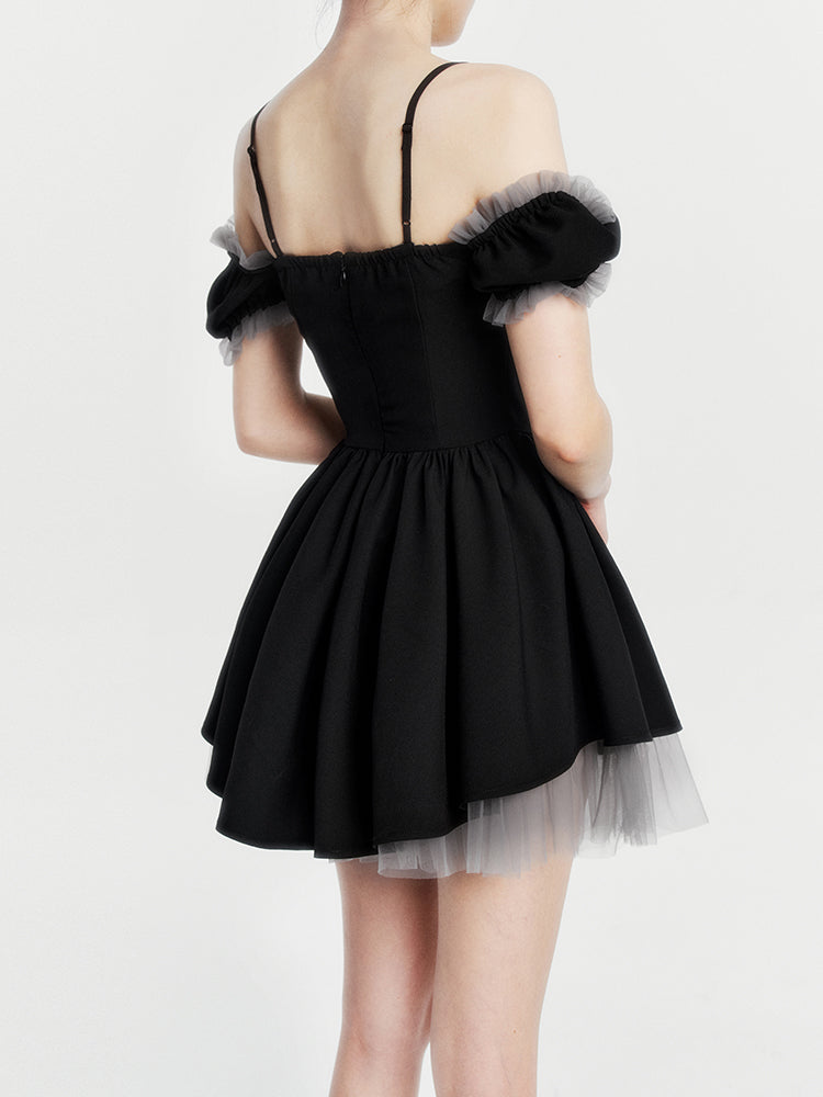 Lace-up layered tulle dress