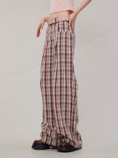 American Pink Plaid Casual Pants