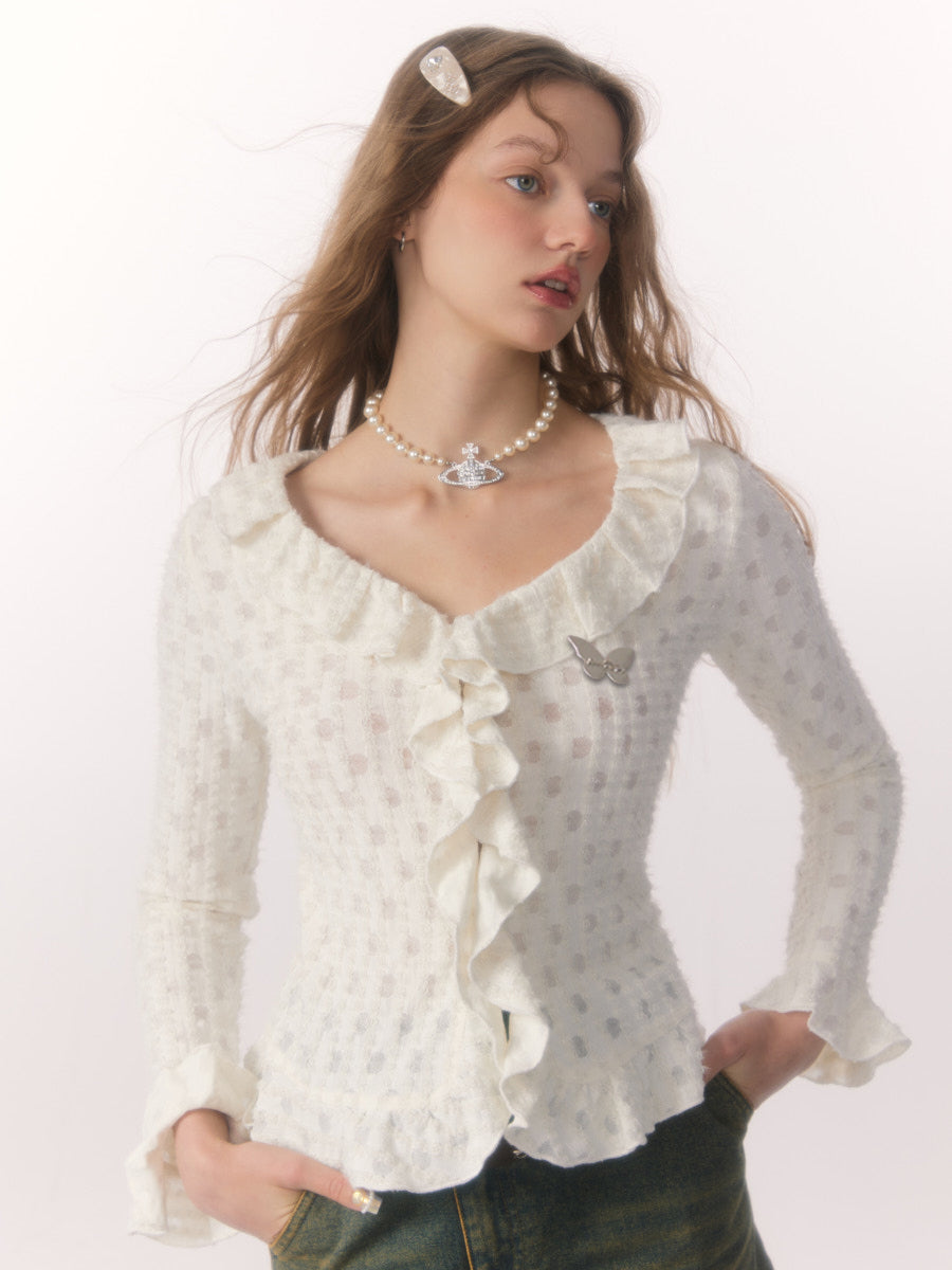 V-Neck Short Length Knitted Cardigan