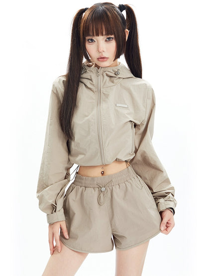 Hooded Casual Coat And Shorts Set