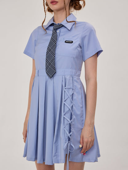 Retro Blue Polo Farbkleid