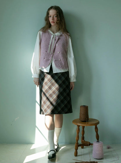 vintage plaid A-line knee-length skirt