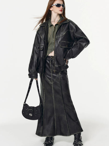 Quilted thick pu leather cotton coat