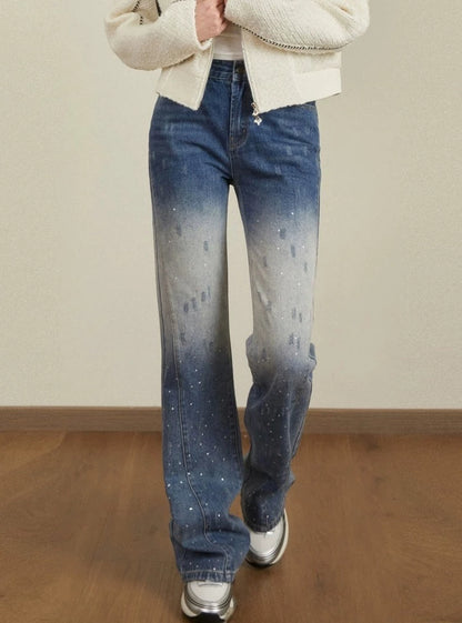 Rhinestone Denim Blue Jeans Pants