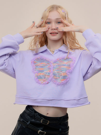 American long sleeve butterfly polo collar sweatshirt