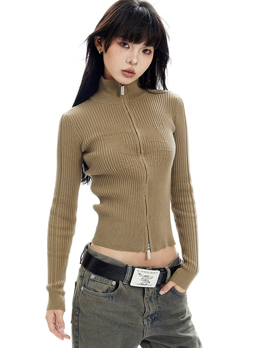 High Neck Knitted Long Sleeve Top