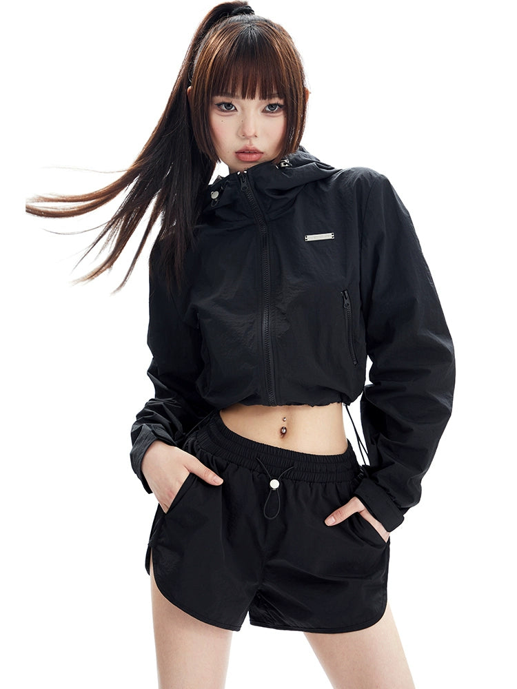 Hooded Casual Coat And Shorts Set