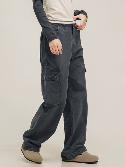 American high street pocket gray pants
