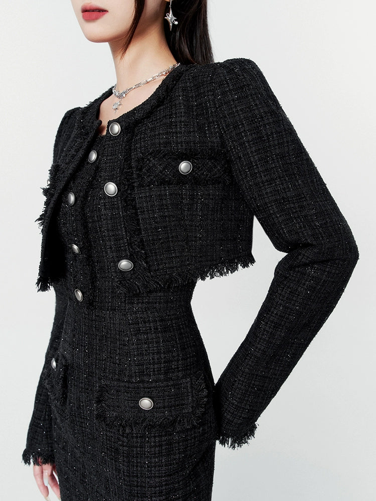 Modus Chic Short Tweed Jacke + Schlitz Long Tweed Kleid