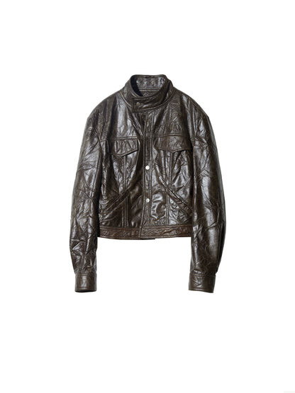 retro scratch texture leather simple jacket