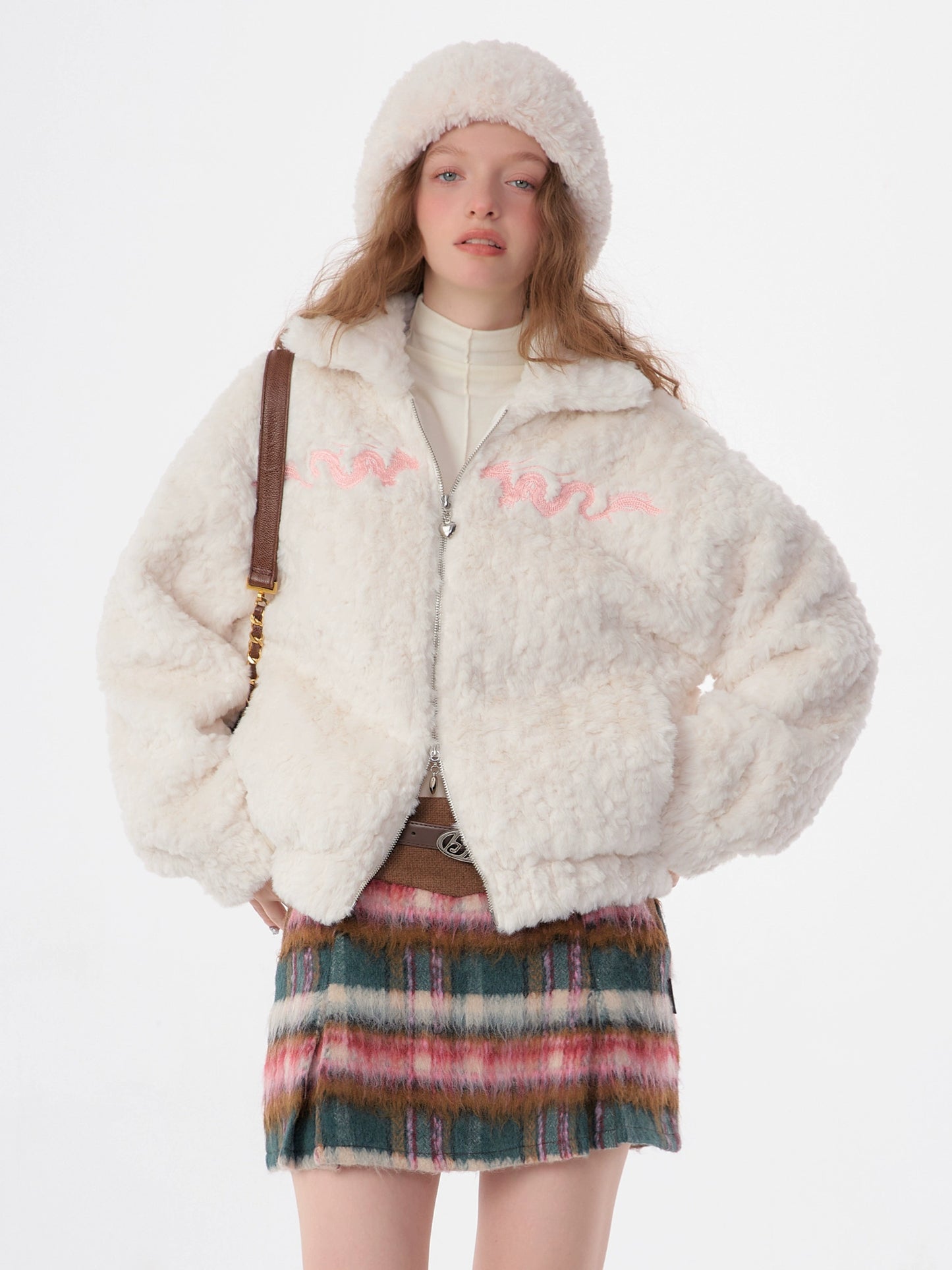 American dragon embroidery lamb wool coat