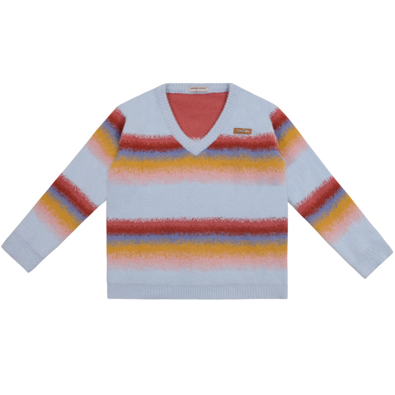 Stitching Rainbow stripes V-neck Sweater