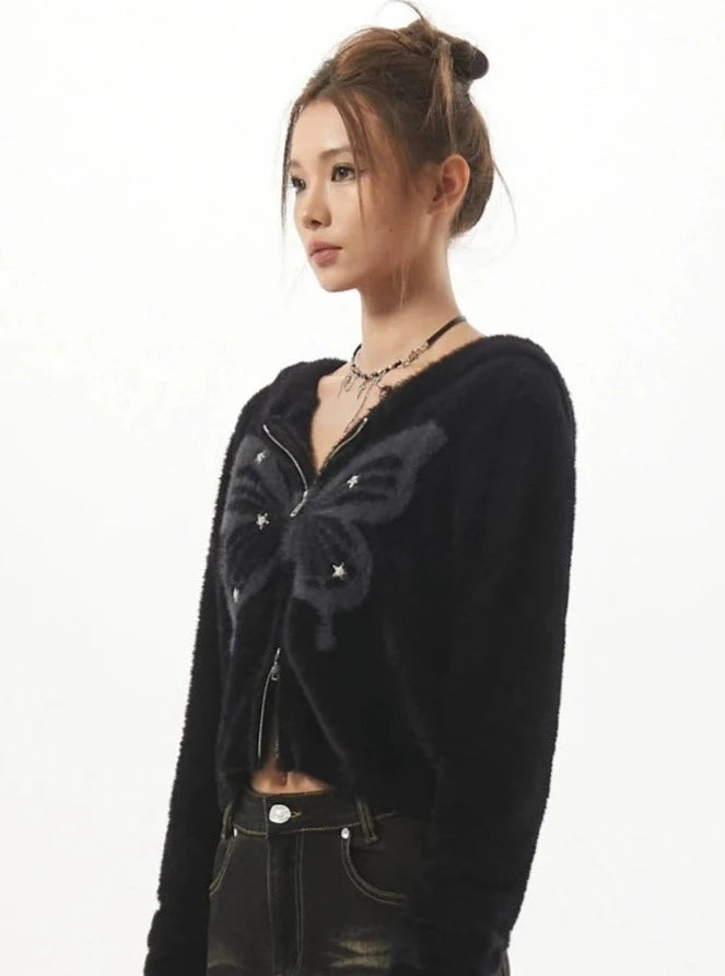 American Cropped Hooded Butterfly Jacket