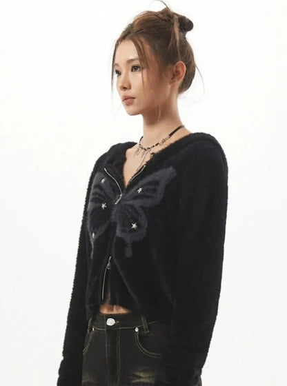 American  Cropped Hooded Butterfly  Jacket