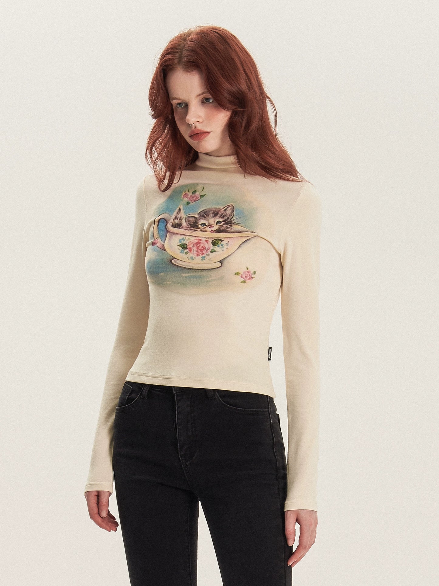 American vintage  high neck long sleeve T-shirt top