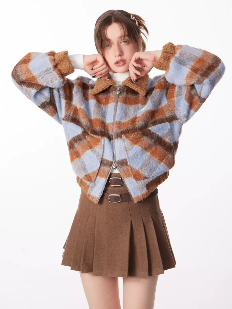 Vintage Thickened Wool Suit Plaid Coat