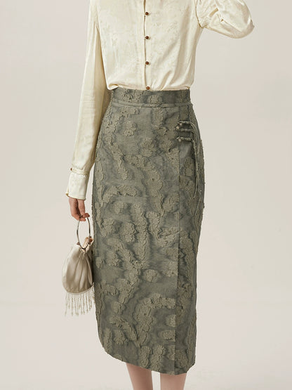 Chinese Light National Style A-Line Skirt